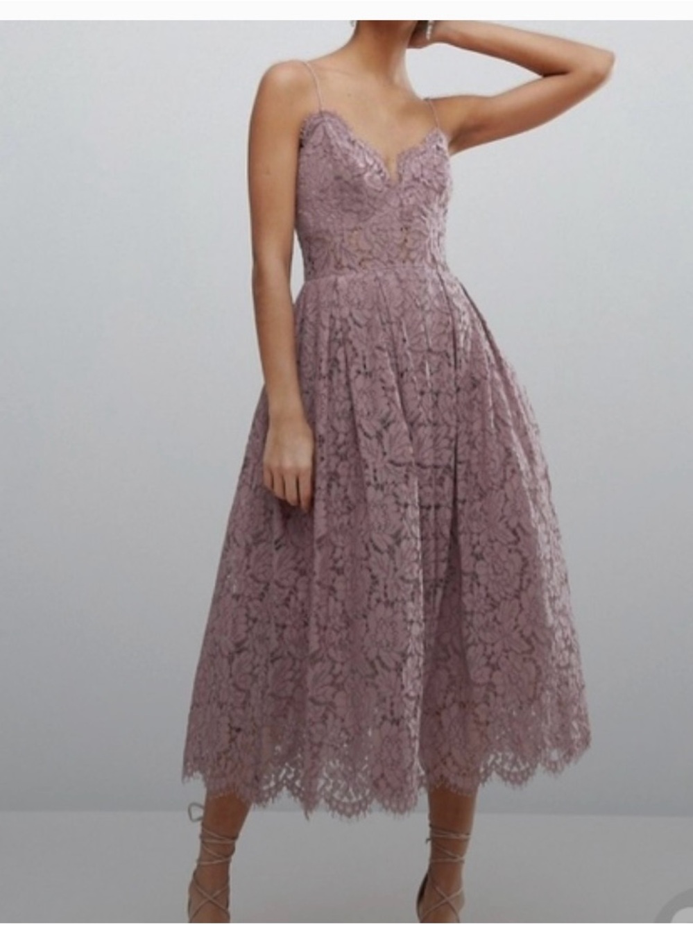 ASOS Petite Lace Cami Midi Prom Dress in Lilac